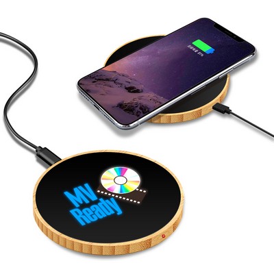 15w Light Up wireless Charging Pad , Bamboo Grain Cell Phone Charger With Large Logo imprinting Area