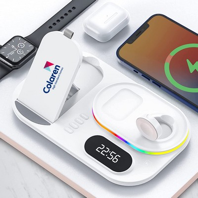 4" 1 30w Wireless Charging Station with Digital Clock and RGB Night Light