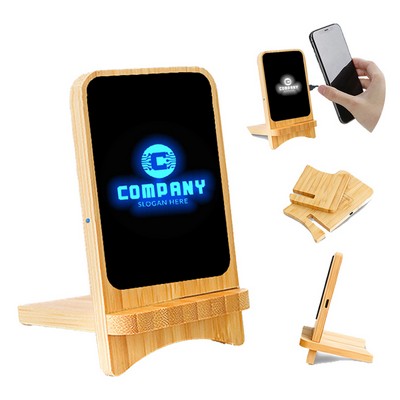 Bamboo Wireless Charger with Custom LED Logo Stand