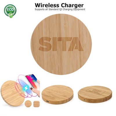 5W Round Bamboo Wireless Charging Pad