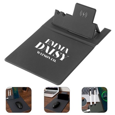 15W Fast Wireless Charging Mouse Pad with Magnetic Foldable Phone Stand