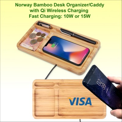 Norway Bamboo Qi Wireless Charger Desk Caddy/Organizer - 10 watts Eco Friendly